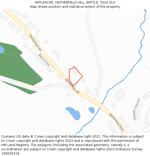 APPLEACRE, NETHERFIELD HILL, BATTLE, TN33 0LA: Location map and indicative extent of plot