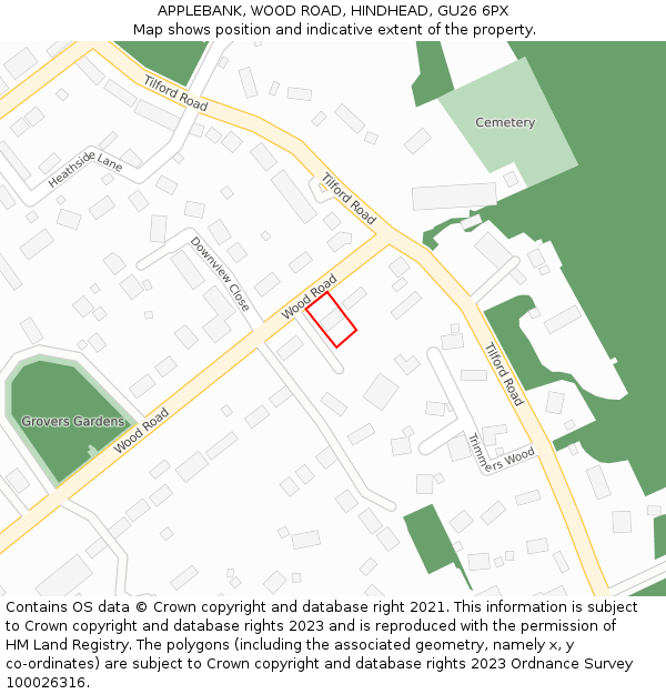 APPLEBANK, WOOD ROAD, HINDHEAD, GU26 6PX: Location map and indicative extent of plot
