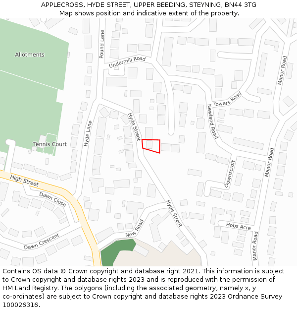 APPLECROSS, HYDE STREET, UPPER BEEDING, STEYNING, BN44 3TG: Location map and indicative extent of plot
