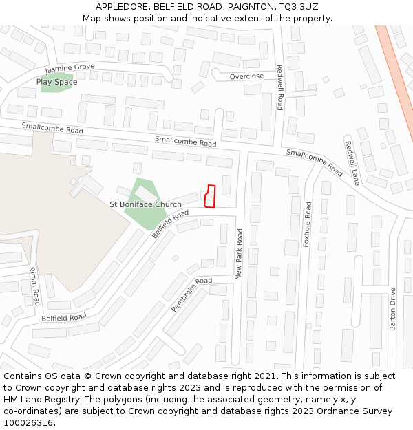 APPLEDORE, BELFIELD ROAD, PAIGNTON, TQ3 3UZ: Location map and indicative extent of plot