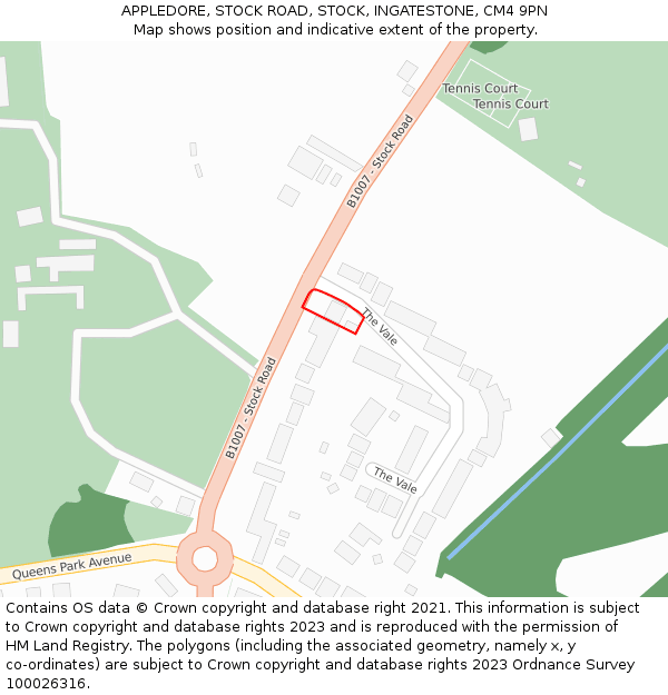 APPLEDORE, STOCK ROAD, STOCK, INGATESTONE, CM4 9PN: Location map and indicative extent of plot