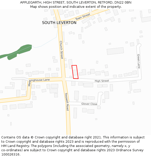 APPLEGARTH, HIGH STREET, SOUTH LEVERTON, RETFORD, DN22 0BN: Location map and indicative extent of plot