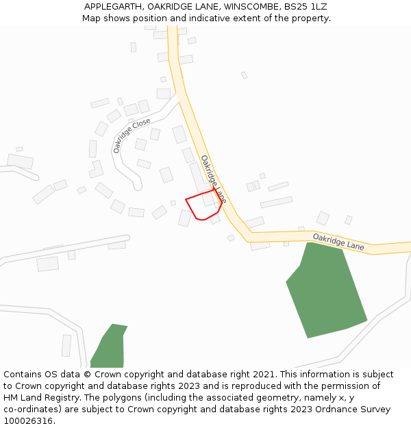 APPLEGARTH, OAKRIDGE LANE, WINSCOMBE, BS25 1LZ: Location map and indicative extent of plot