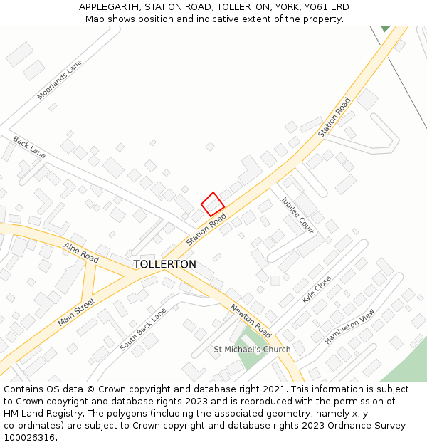 APPLEGARTH, STATION ROAD, TOLLERTON, YORK, YO61 1RD: Location map and indicative extent of plot