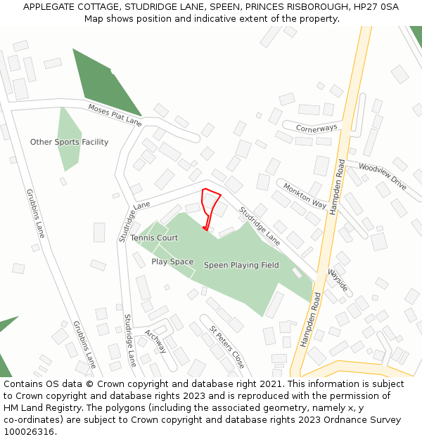 APPLEGATE COTTAGE, STUDRIDGE LANE, SPEEN, PRINCES RISBOROUGH, HP27 0SA: Location map and indicative extent of plot