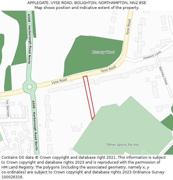 APPLEGATE, VYSE ROAD, BOUGHTON, NORTHAMPTON, NN2 8SE: Location map and indicative extent of plot