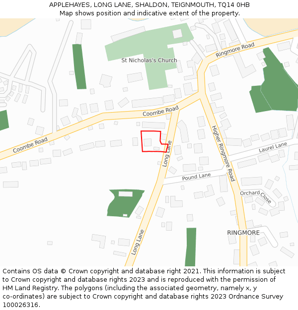 APPLEHAYES, LONG LANE, SHALDON, TEIGNMOUTH, TQ14 0HB: Location map and indicative extent of plot