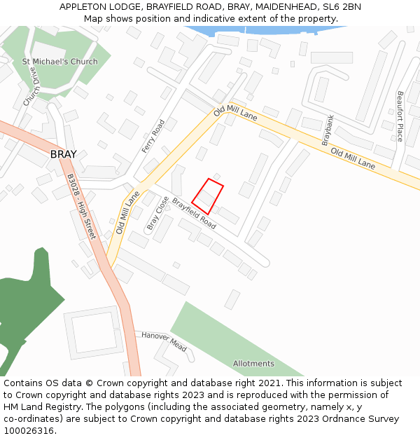 APPLETON LODGE, BRAYFIELD ROAD, BRAY, MAIDENHEAD, SL6 2BN: Location map and indicative extent of plot