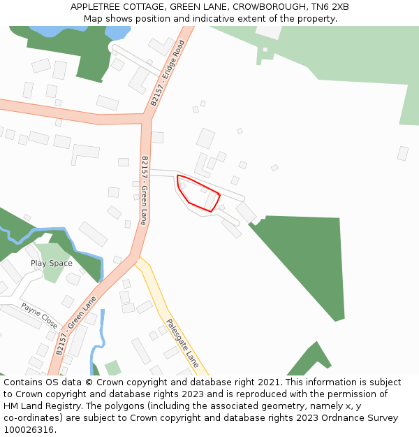 APPLETREE COTTAGE, GREEN LANE, CROWBOROUGH, TN6 2XB: Location map and indicative extent of plot