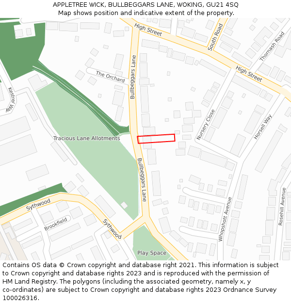 APPLETREE WICK, BULLBEGGARS LANE, WOKING, GU21 4SQ: Location map and indicative extent of plot