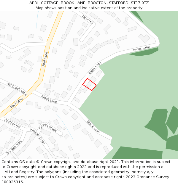 APRIL COTTAGE, BROOK LANE, BROCTON, STAFFORD, ST17 0TZ: Location map and indicative extent of plot