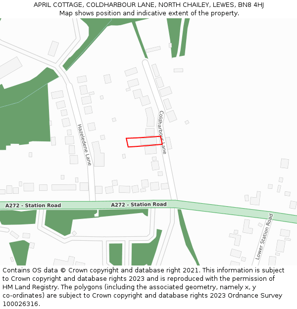 APRIL COTTAGE, COLDHARBOUR LANE, NORTH CHAILEY, LEWES, BN8 4HJ: Location map and indicative extent of plot