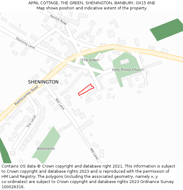 APRIL COTTAGE, THE GREEN, SHENINGTON, BANBURY, OX15 6NE: Location map and indicative extent of plot