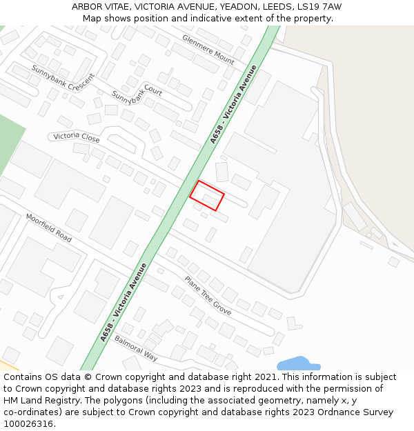 ARBOR VITAE, VICTORIA AVENUE, YEADON, LEEDS, LS19 7AW: Location map and indicative extent of plot