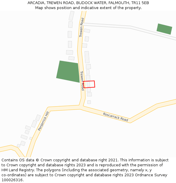 ARCADIA, TREWEN ROAD, BUDOCK WATER, FALMOUTH, TR11 5EB: Location map and indicative extent of plot