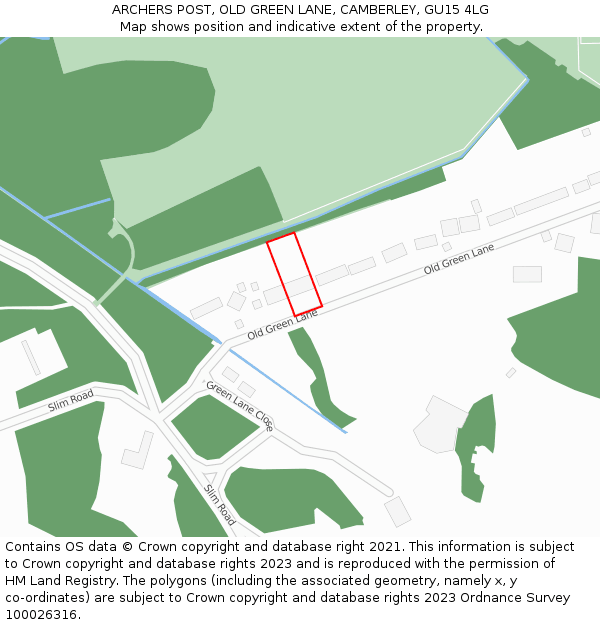 ARCHERS POST, OLD GREEN LANE, CAMBERLEY, GU15 4LG: Location map and indicative extent of plot