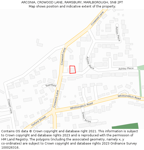 ARCONIA, CROWOOD LANE, RAMSBURY, MARLBOROUGH, SN8 2PT: Location map and indicative extent of plot