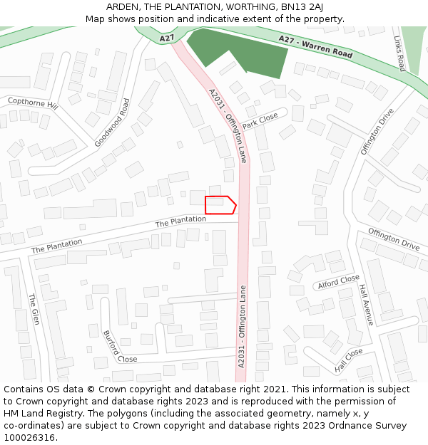 ARDEN, THE PLANTATION, WORTHING, BN13 2AJ: Location map and indicative extent of plot