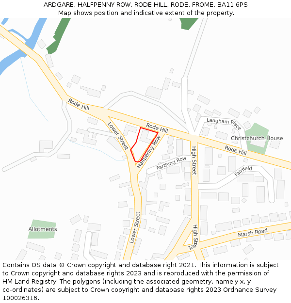 ARDGARE, HALFPENNY ROW, RODE HILL, RODE, FROME, BA11 6PS: Location map and indicative extent of plot