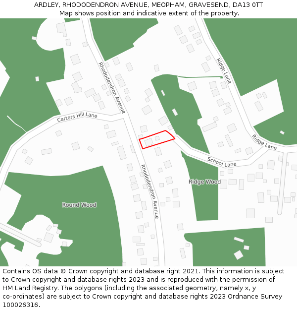 ARDLEY, RHODODENDRON AVENUE, MEOPHAM, GRAVESEND, DA13 0TT: Location map and indicative extent of plot