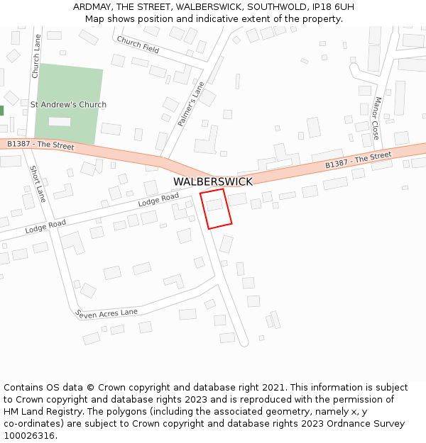 ARDMAY, THE STREET, WALBERSWICK, SOUTHWOLD, IP18 6UH: Location map and indicative extent of plot