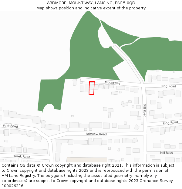 ARDMORE, MOUNT WAY, LANCING, BN15 0QD: Location map and indicative extent of plot