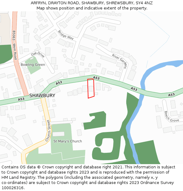 ARFRYN, DRAYTON ROAD, SHAWBURY, SHREWSBURY, SY4 4NZ: Location map and indicative extent of plot