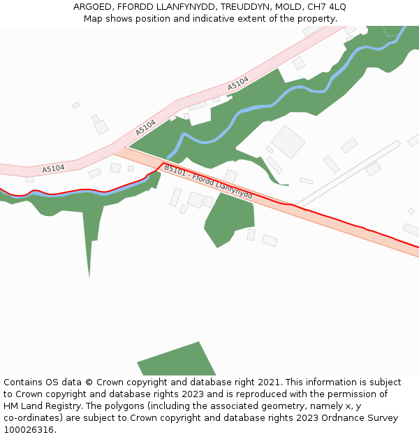 ARGOED, FFORDD LLANFYNYDD, TREUDDYN, MOLD, CH7 4LQ: Location map and indicative extent of plot