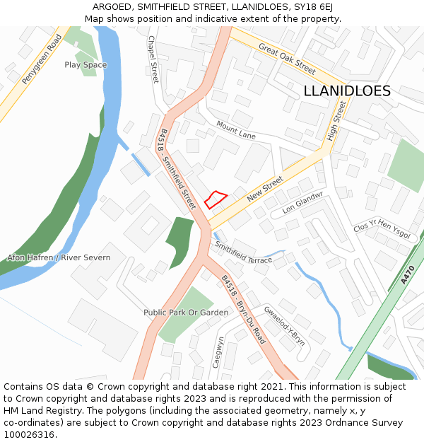 ARGOED, SMITHFIELD STREET, LLANIDLOES, SY18 6EJ: Location map and indicative extent of plot