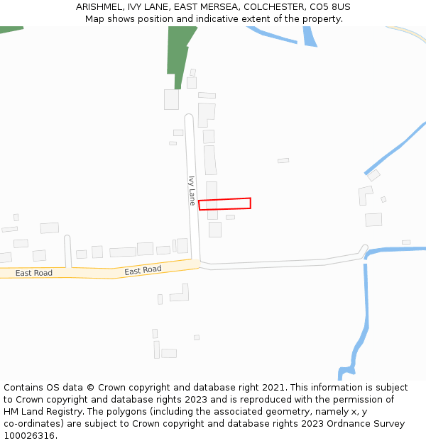 ARISHMEL, IVY LANE, EAST MERSEA, COLCHESTER, CO5 8US: Location map and indicative extent of plot