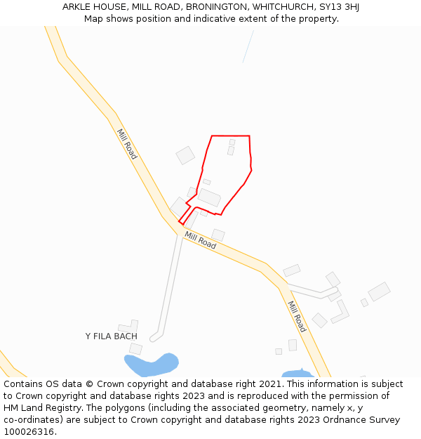 ARKLE HOUSE, MILL ROAD, BRONINGTON, WHITCHURCH, SY13 3HJ: Location map and indicative extent of plot