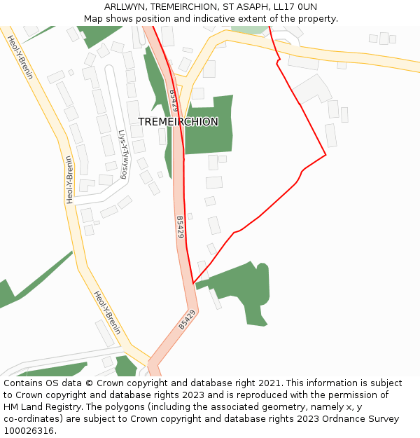 ARLLWYN, TREMEIRCHION, ST ASAPH, LL17 0UN: Location map and indicative extent of plot