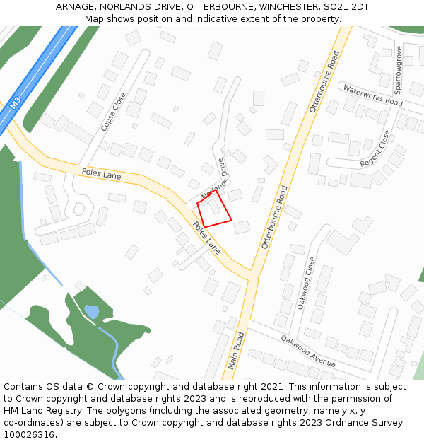 ARNAGE, NORLANDS DRIVE, OTTERBOURNE, WINCHESTER, SO21 2DT: Location map and indicative extent of plot