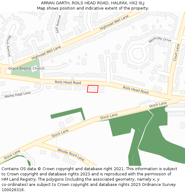 ARRAN GARTH, ROILS HEAD ROAD, HALIFAX, HX2 0LJ: Location map and indicative extent of plot