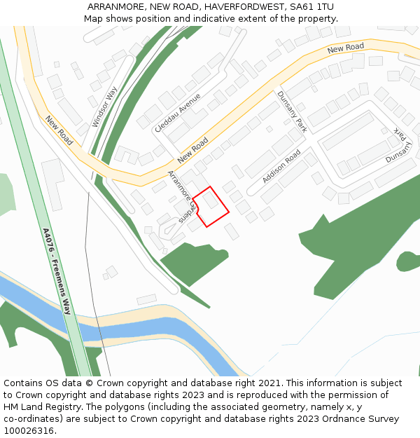 ARRANMORE, NEW ROAD, HAVERFORDWEST, SA61 1TU: Location map and indicative extent of plot