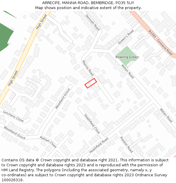 ARRECIFE, MANNA ROAD, BEMBRIDGE, PO35 5UY: Location map and indicative extent of plot