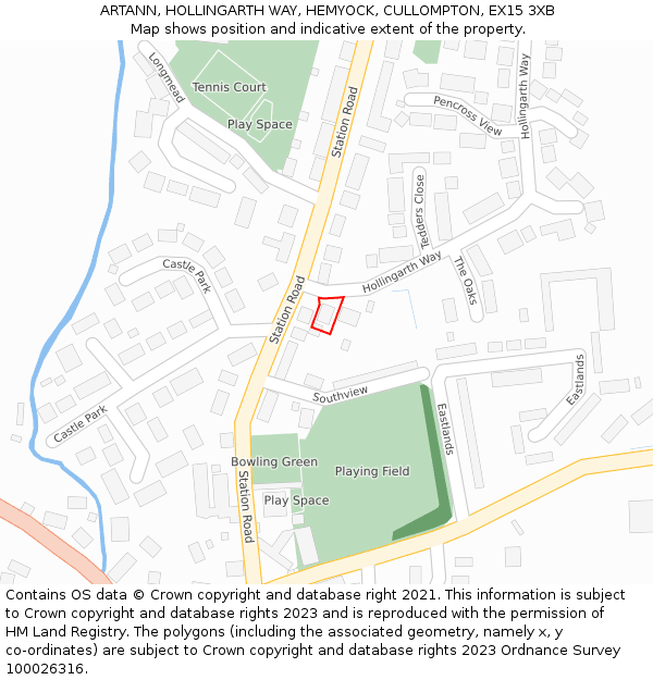 ARTANN, HOLLINGARTH WAY, HEMYOCK, CULLOMPTON, EX15 3XB: Location map and indicative extent of plot