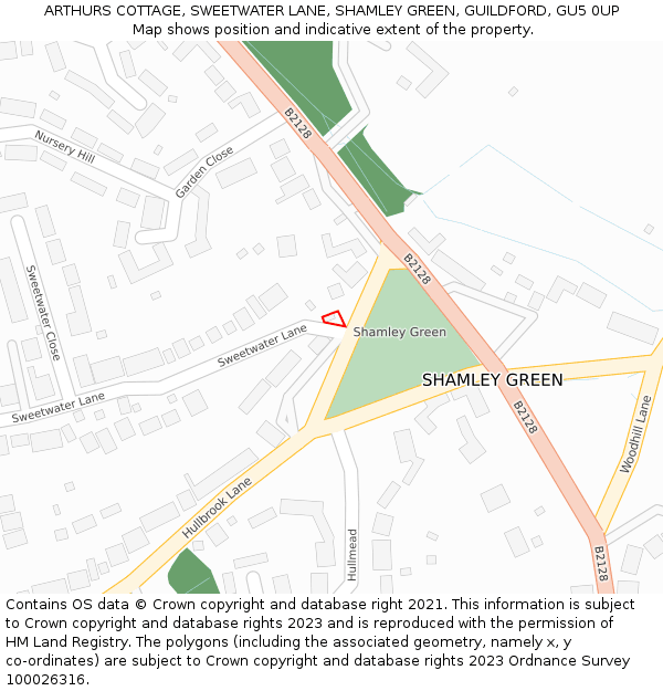 ARTHURS COTTAGE, SWEETWATER LANE, SHAMLEY GREEN, GUILDFORD, GU5 0UP: Location map and indicative extent of plot
