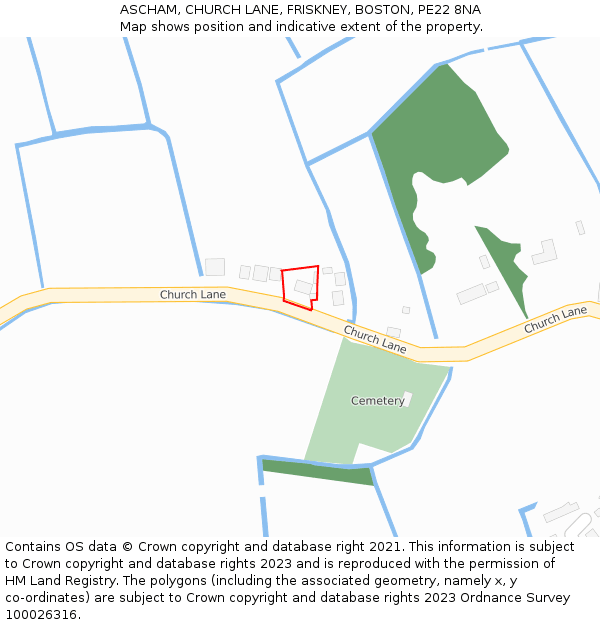ASCHAM, CHURCH LANE, FRISKNEY, BOSTON, PE22 8NA: Location map and indicative extent of plot