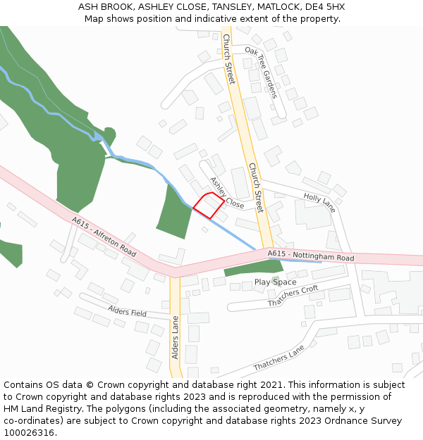 ASH BROOK, ASHLEY CLOSE, TANSLEY, MATLOCK, DE4 5HX: Location map and indicative extent of plot