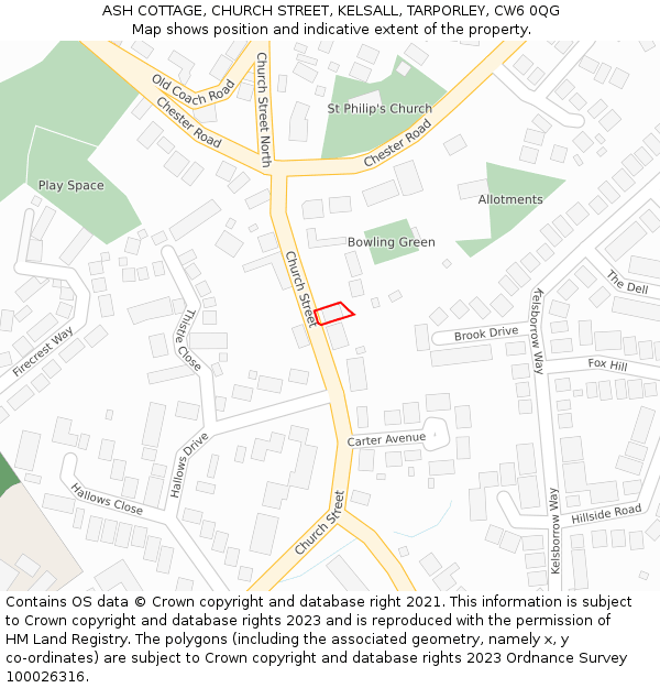 ASH COTTAGE, CHURCH STREET, KELSALL, TARPORLEY, CW6 0QG: Location map and indicative extent of plot