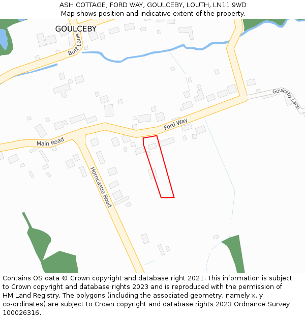 ASH COTTAGE, FORD WAY, GOULCEBY, LOUTH, LN11 9WD: Location map and indicative extent of plot