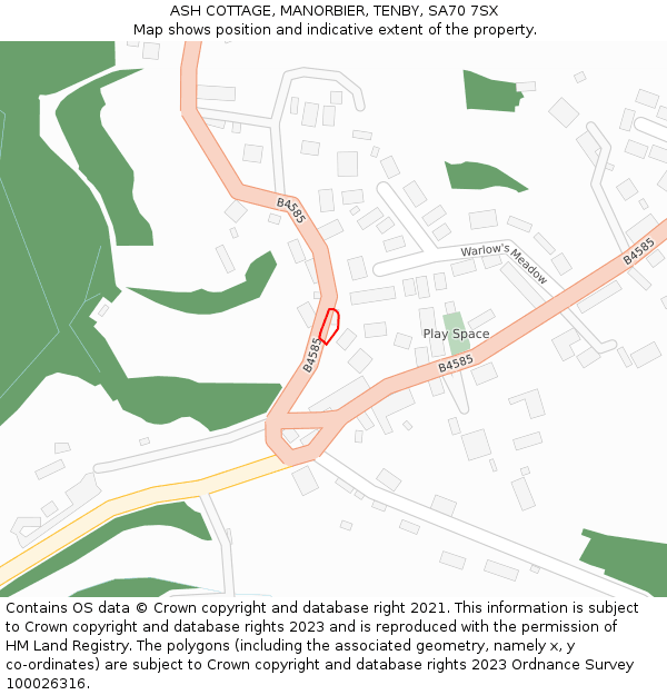 ASH COTTAGE, MANORBIER, TENBY, SA70 7SX: Location map and indicative extent of plot