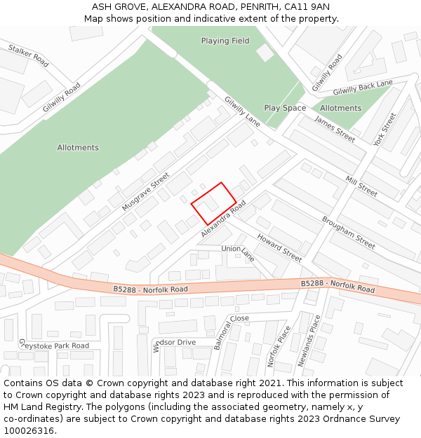 ASH GROVE, ALEXANDRA ROAD, PENRITH, CA11 9AN: Location map and indicative extent of plot