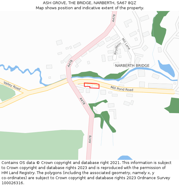 ASH GROVE, THE BRIDGE, NARBERTH, SA67 8QZ: Location map and indicative extent of plot