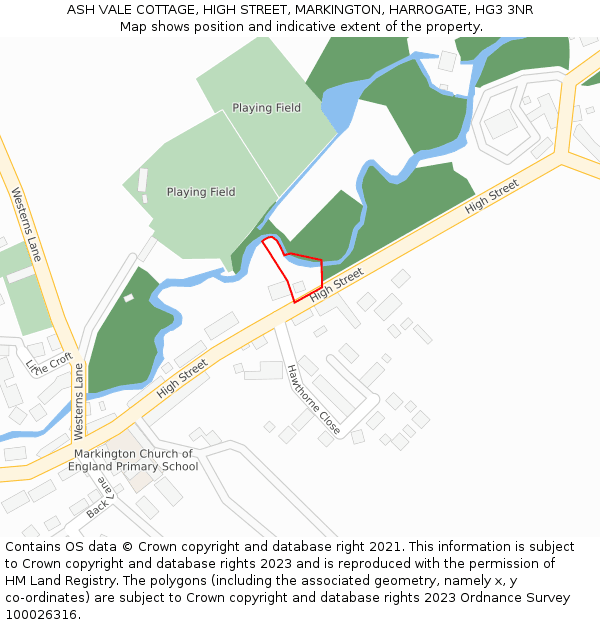 ASH VALE COTTAGE, HIGH STREET, MARKINGTON, HARROGATE, HG3 3NR: Location map and indicative extent of plot