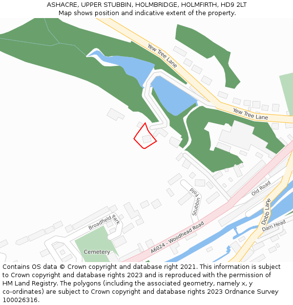 ASHACRE, UPPER STUBBIN, HOLMBRIDGE, HOLMFIRTH, HD9 2LT: Location map and indicative extent of plot