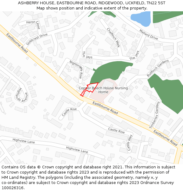 ASHBERRY HOUSE, EASTBOURNE ROAD, RIDGEWOOD, UCKFIELD, TN22 5ST: Location map and indicative extent of plot