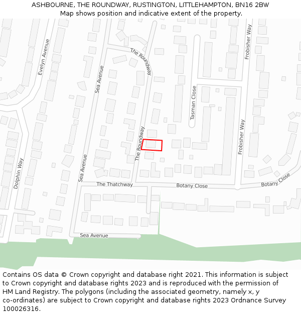 ASHBOURNE, THE ROUNDWAY, RUSTINGTON, LITTLEHAMPTON, BN16 2BW: Location map and indicative extent of plot