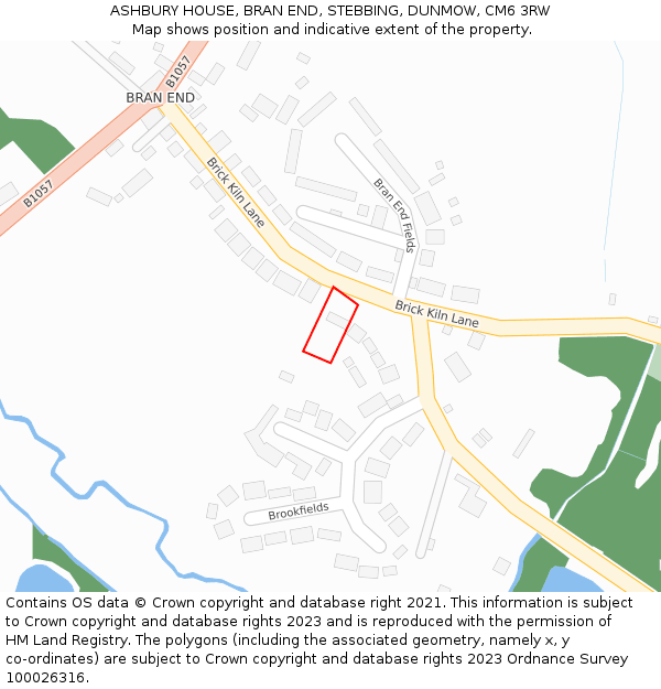 ASHBURY HOUSE, BRAN END, STEBBING, DUNMOW, CM6 3RW: Location map and indicative extent of plot